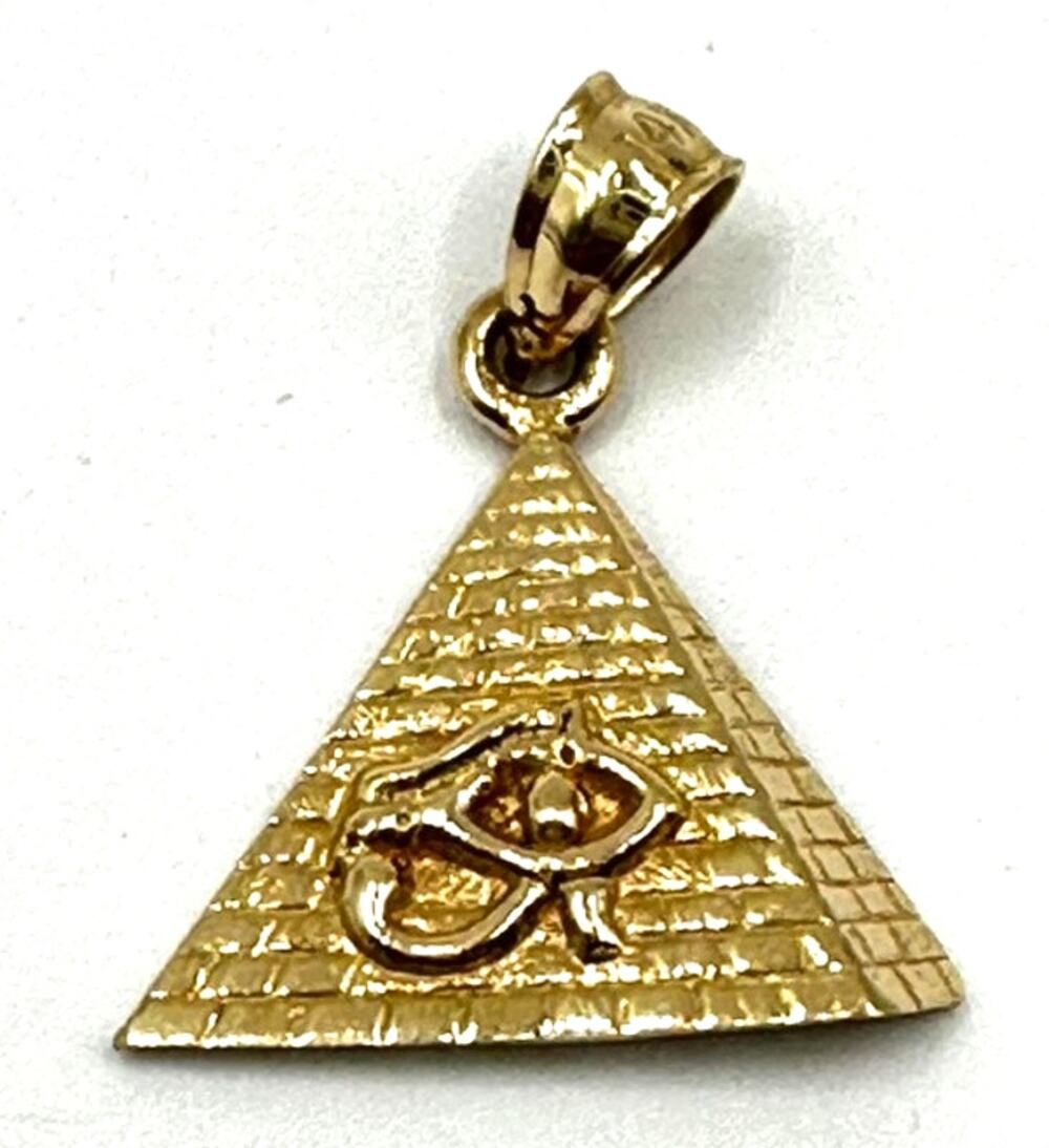 14k Yellow Gold Eye of Horus Egyptian Pyramid Pendant / Charm